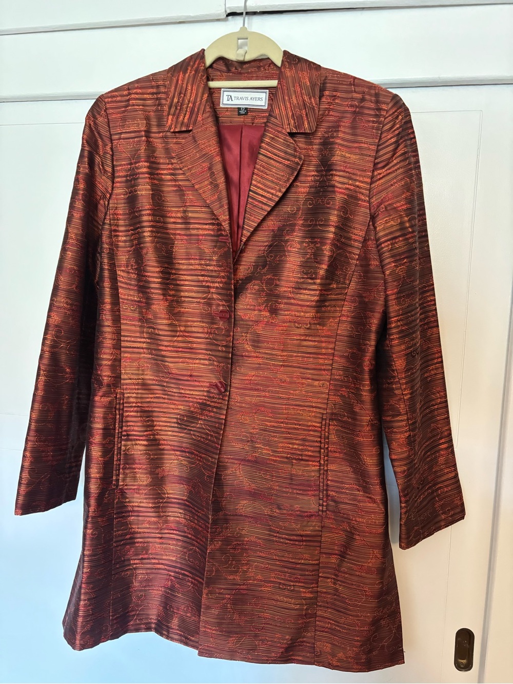 Travis Ayers Red and Gold Brocade Lined Jacket